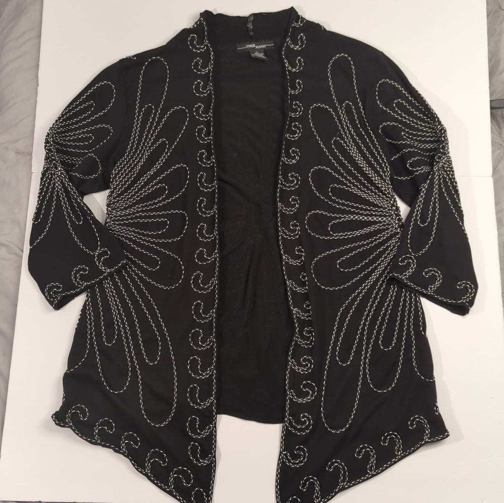Once Again Black Cardigan Kimono with Embroidered Detailing Women's Size Large